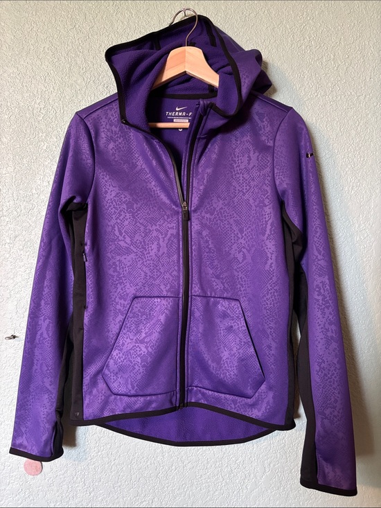 Nike Jackets & Blazers - Nike Purple Hooded Therma-Fit Women’s Athletic Jacket with Black Panels Size S
